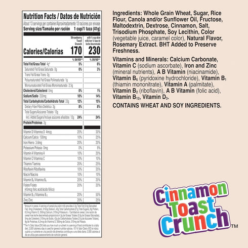 18.8 oz Cinnamon Toast Crunch Breakfast Cereal, Crispy Strawberry Cereal, Family Size