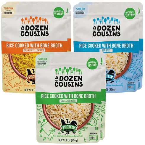 A Dozen Cousins Bone Broth Rice Variety 6pk, Ready to Eat Seasoned