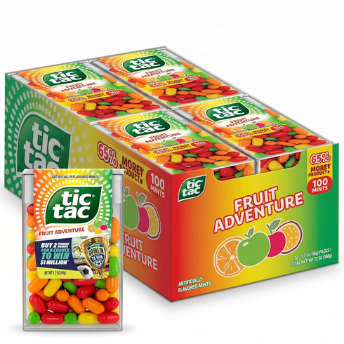 Tic Tac Fruit Adventure, On-the-Go Pocket-Sized Mints, 100 pieces, Bulk 12 Pack,