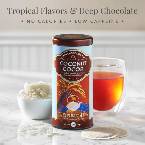 36 The Republic of Tea Coconut Cocoa Cuppa Chocolate Tea Bags, Low-Caffeine, Servings