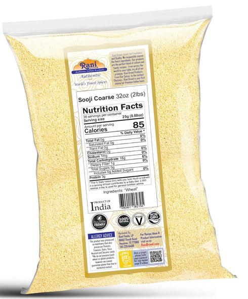 32oz (2lbs) 908g Rani Sooji Coarse (Farina, Suji, Rava, Rawa, Wheat Semolina) Flour ~ All Natural | Vegan | NON-GMO |