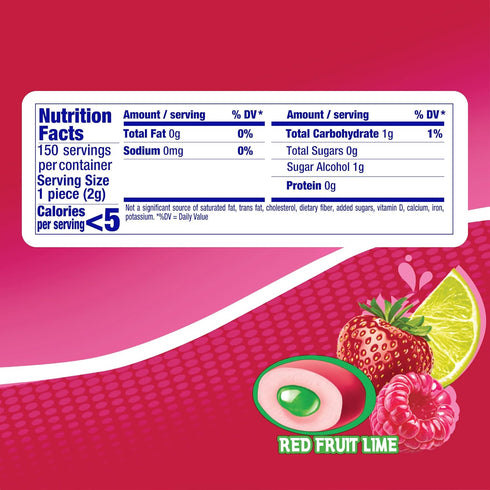15 Pack (Pack 10) Mentos SugarFree Chewing Gum with Xylitol Piece Bottle Bulk of, Red Fruit & Lime