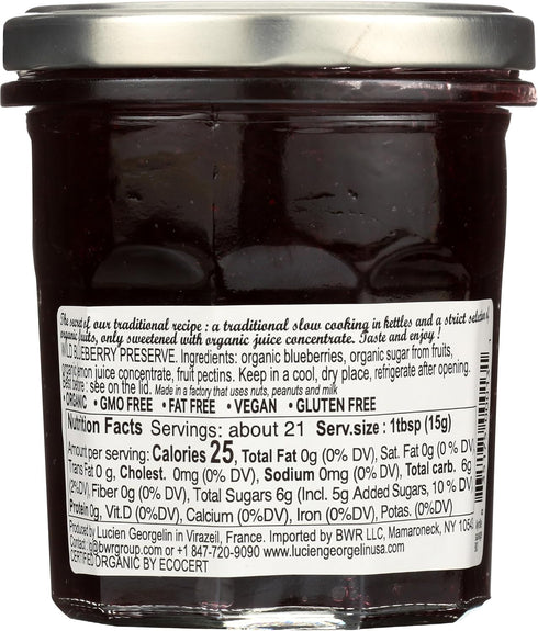 LUCIEN GEORGELIN 11.28 OZ Organic Wild Blueberry Fruit Spread