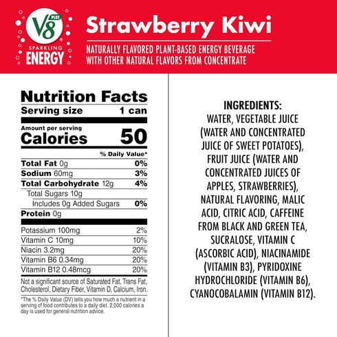 V8 +ENERGY V8 11.5 OZ (Pack 12) +SPARKLING ENERGY Strawberry Kiwi Energy Drink, Made With Real Vegetable And Fruit