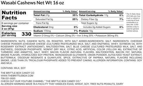 The Brittle Box Candy Co. 1 lb Wasabi Cashews Spicy bag Cashew Nuts Roasted and Coated in Wasabi