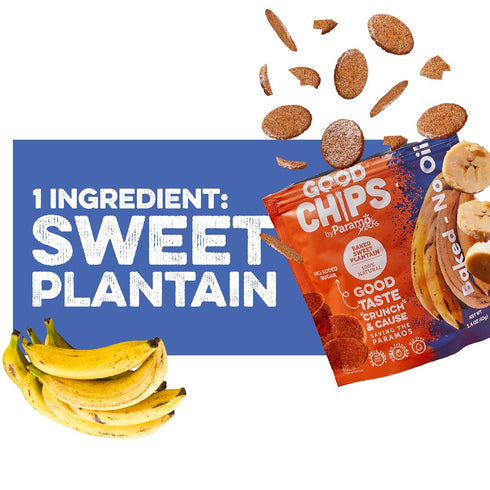 0.7 oz Pack 12 Baked Sweet Plantain Crisps by GOOD CHIPS! Crispy, Crunchy, Oil-Free, Healthy Maduritos - bags