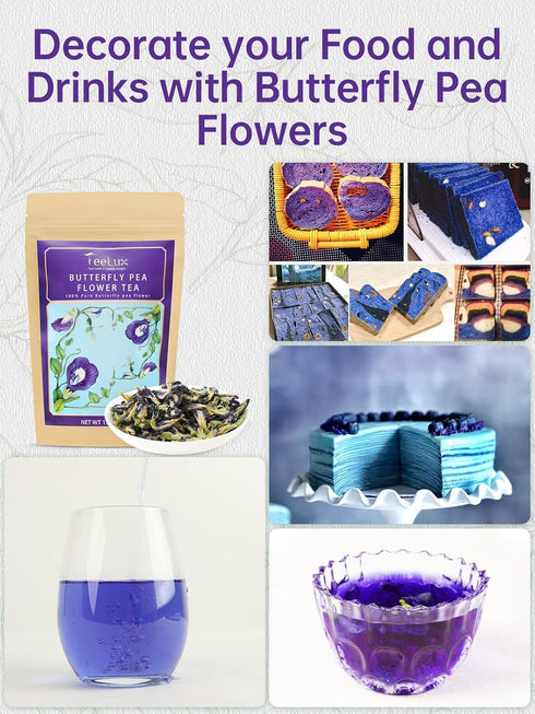 1.76 Oz TeeLux Butterfly Pea Flower Tea, Non-GMO, Pure Natural Butterfly Pea Tea, Premium Dried Butterfly Pea Flower