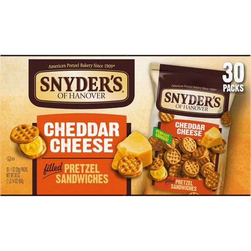 Packs, 30 Snyder's of Hanover Pretzel Sandwiches, Cheddar Cheese, Snack Ct
