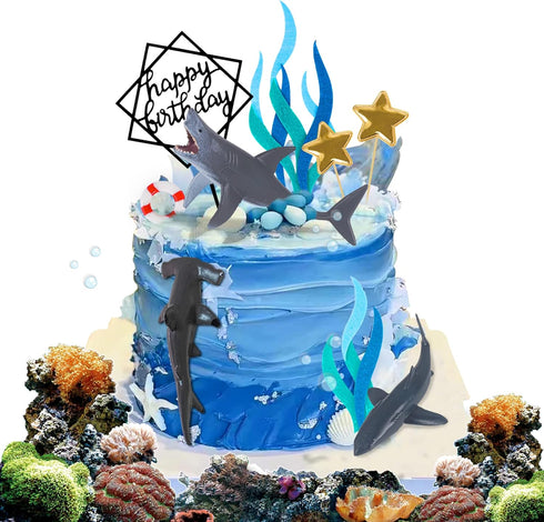 9 Pack Shark Cake Topper Figurines, Shark Decoration for Kids Baby Shower Ocean Theme Birthday Party