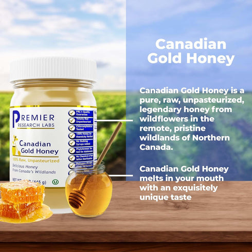100% 1 lb Premier Research Labs Canadian Gold Honey - Raw Honey, Pure Honey, Raw Unpasteurized Honey, Unfiltered, Pure