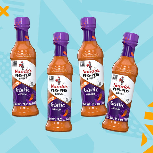 9.1 oz (4 Pack) Nando's PERi PERi Garlic Sauce - Medium Heat Tangy Flavor | Gluten Free Hot Sauce, Bottles