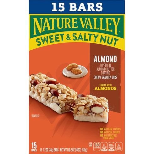 15 18 oz Nature Valley Sweet and Salty Nut Granola Bars, Dark Chocolate Peanut Almond, Bars