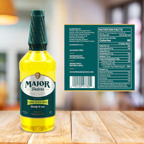 (33.8 Pack 1) Major Peters' Sweetened Lime Juice, Only Add Spirits & Garnishes for Ideal Drink Fl Ounce