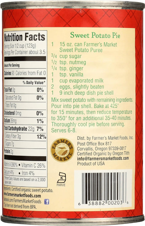 FARMER'S MARKET 15 OZ Farmers Market Foods Potato Swt Puree Org