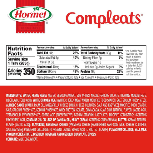10 oz. (6 Pack) HORMEL COMPLEATS Chicken Alfredo Microwave Tray