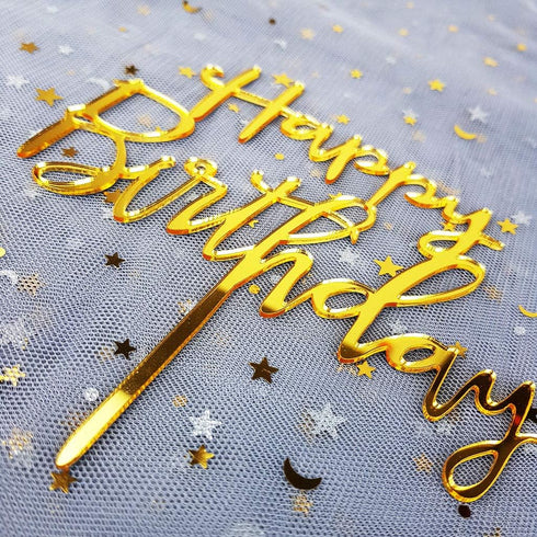 Happy Birthday Cake Topper, Mirror Gold Acrylic for Birthday Party Decorations