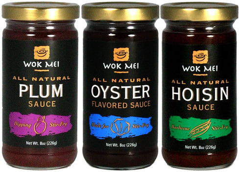 Wok Mei Variety Set of 3, Oyster, Hoisin & Plum Sauce, 8oz Jars