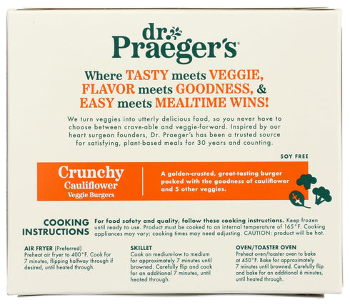 10 OZ DR PRAEGERS Crunchy Cauliflower Veggie Burgers