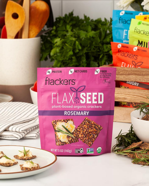 Flackers Organic Rosemary Flaxseed Crackers, 5 Ounce, Gluten Free, Non-GMO, Vegan, Keto Snack