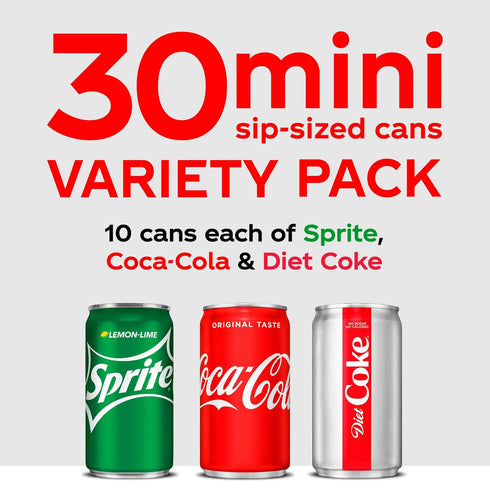 Pack, 7.5 Oz, Pack 30 (10 7.5 Oz Coca-Cola Mini Can Variety Fl Of Each: Coke Classic, Diet Coke, Sprite),, Fl ()