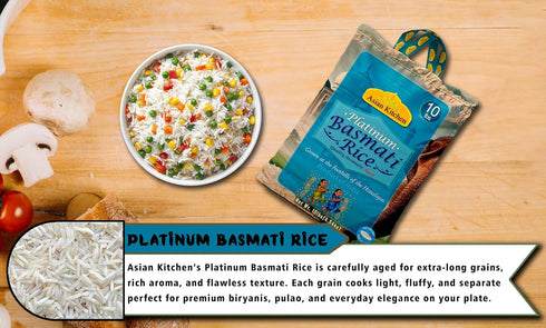 10lbs (4.54kg) Asian Kitchen Platinum White Basmati Rice Extra Long Aged ~ All Natural | Gluten Friendly | Vegan |