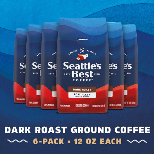 100% 6 (12 oz Seattles Best Coffee, Dark Roast Ground Coffee, Post Alley, Arabica, Bags Each)