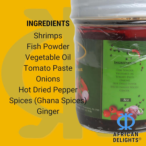 (8 oz Special Shito |Shrimp Sauce Hot Sauce |Ghana Shito | Premium Blend of Shrimp | Fish Powder |Spices & Hot Dried