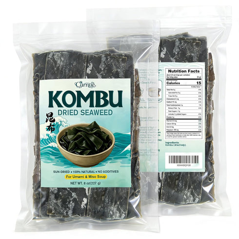 Curnue 8 oz Dried Kombu Seaweed for Miso Soup Dried Kelp Kombu Seaweed
