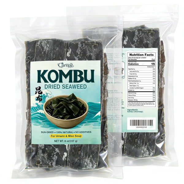 Curnue 8 oz Dried Kombu Seaweed for Miso Soup Dried Kelp Kombu Seaweed