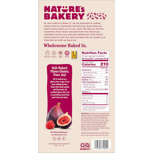 1- 12 Count 2 oz Packs (12 Packs), Nature's Bakery Gluten Free Fig Bars, Raspberry, Box of Twin Vegan Snacks, Non-GMO