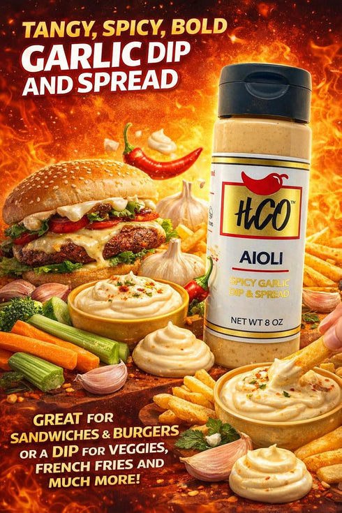 (8oz) HCO Spicy Garlic Aioli Tangy Spread & Dip from Hot Crispy Oil | Perfect for Sandwiches, Fries & More