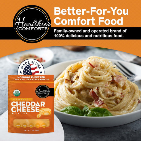 (7 oz) Healthier Comforts Organic Cheddar Cheese Powder | Gluten Free, Keto-Friendly, Non-GMO, Antibiotic & Hormone