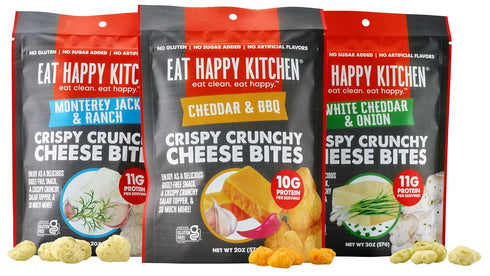 Eat Happy Kitchen 2 oz (Pack 3) 11g Crispy Cheese Bites, Monterey Jack & Ranch, of Crunchy Real Cheese Snack Protein
