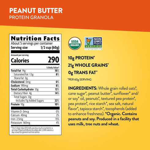 11 oz (Pack 1), Love Crunch Organic Peanut Butter Protein Granola, of Non-GMO, by Nature's Path