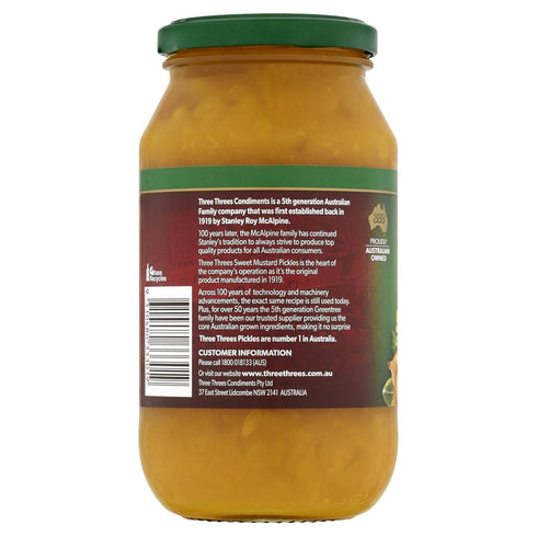 Three Threes 520g Sweet Mustard Pickles