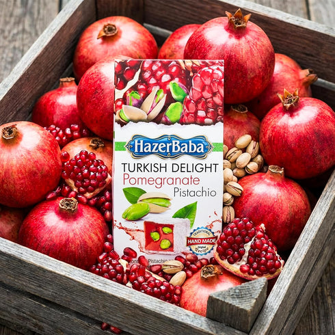 3.5oz (Pack 1), Hazer Baba Turkish Delight Pistachio Candy, Pomegranate Flavored, of Gourmet Snack Box, Traditional