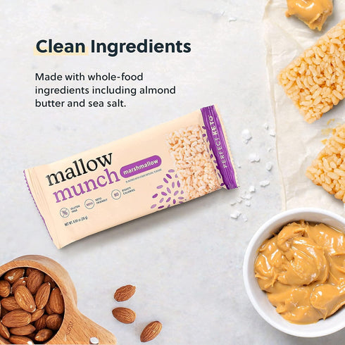 Perfect Keto Mallow Munch - Gluten Free Cereal Bars, Low Sugar, High Protein Snack, 8 Pack