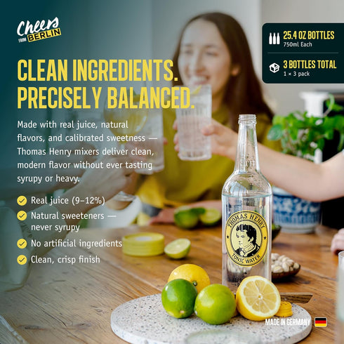 25.4 Oz (750 ml) 3 Pack, Thomas Henry Pink Grapefruit Soda, Premium Cocktail Mixer for Palomas & Cocktails, Fl Bottles
