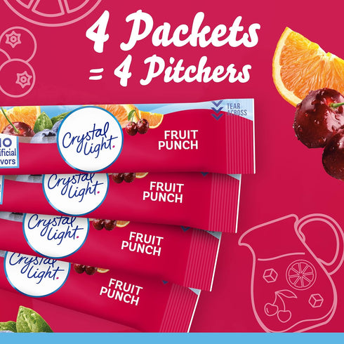 4 Count (Pack 12), Total-48 Count Packets Crystal Light Sugar-Free Fruit Punch Low Calories Powdered Drink Mix
