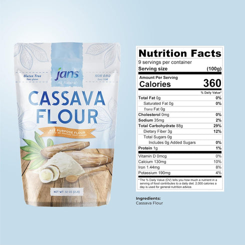 2 lbs, Jans All-Natural Cassava Flour All-Purpose Flour Alternative, Non-GMO & Gluten-Free, Grain-Free, Paleo, AIP
