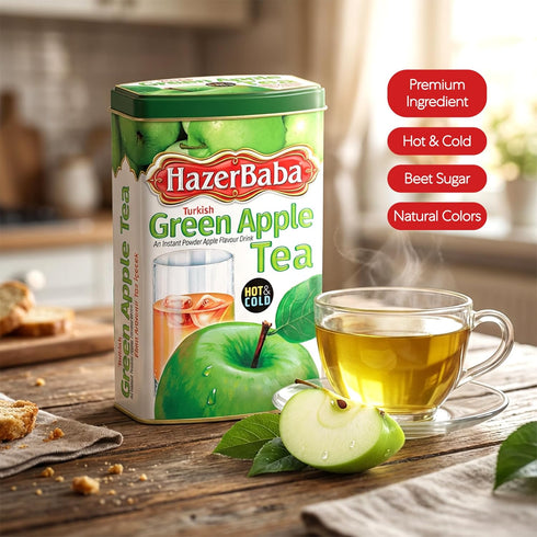 8.8 oz (Pack 2), Hazer Baba Instant Drink Mix with Green Apple Flavor, Tin Box, of Fruity Natural Powder, Quick Hot