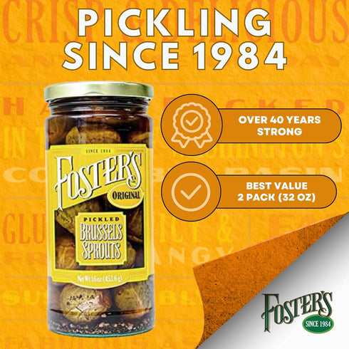16oz, 2 Pack, 40 Foster's Pickled Brussel Sprouts in a Jar, Original, Traditional Pickled Vegetables Recipe for over