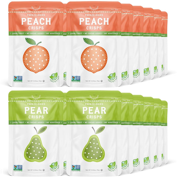 Nature's Turn Freeze-Dried Fruit Snacks, Peach and Pear Crisps, Pack of 24
