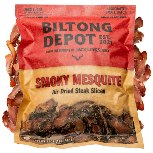 1lb (16oz) Biltong Depot Smoky Mesquite Biltong Slices - | Air-Dried Beef Jerky Snack | High Protein | Paleo and Keto