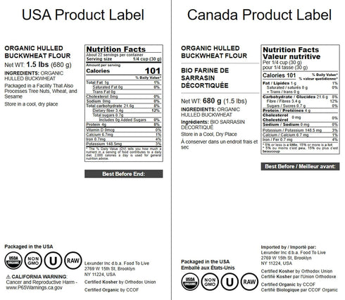 1.5 Food to Live Organic Hulled Buckwheat Flour, Pounds Non-GMO, Finely Milled Raw Groats, Kosher, Vegan Powder. Good