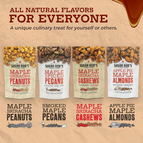 2.5 oz (Pack 3) Sugar Bobs Finest Kind, Maple Sriracha Cashews, Slow Roasted Sweet and Salty Nuts, Handmade in Vermont