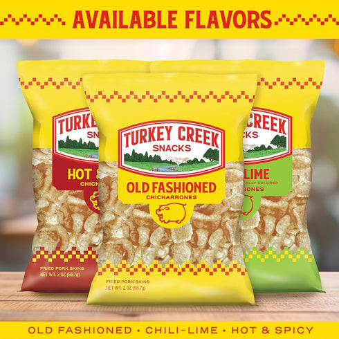 2oz (Pack 12) Turkey Creek Old Fashioned Chicharrones, Fried Pork Rinds - Original Flavored Pork Skins - Low Carb