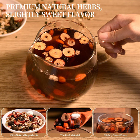 Rlvym 50Pcs 10 Formula(50Bags, 600g) Ginseng Ten Treasures Tea, Chinese Traditional Kidney Care Herbal Tea, Natural