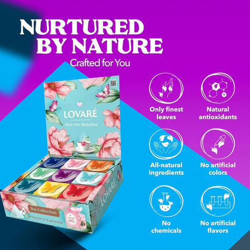 45 Pack 9 LOVARE Assorted Tea Pyramid Bags - Made in Ukraine - Tastes of Tea Sampler Pyramids - Assortment with Black