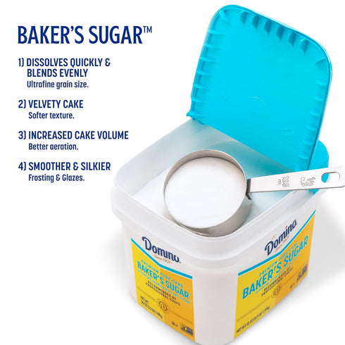 3.5 lb (Pack 2) Domino Pure Cane Ultrafine Granulated Baker's Sugar, Easy Baking Tub of - Includes Bonus Recipe Card